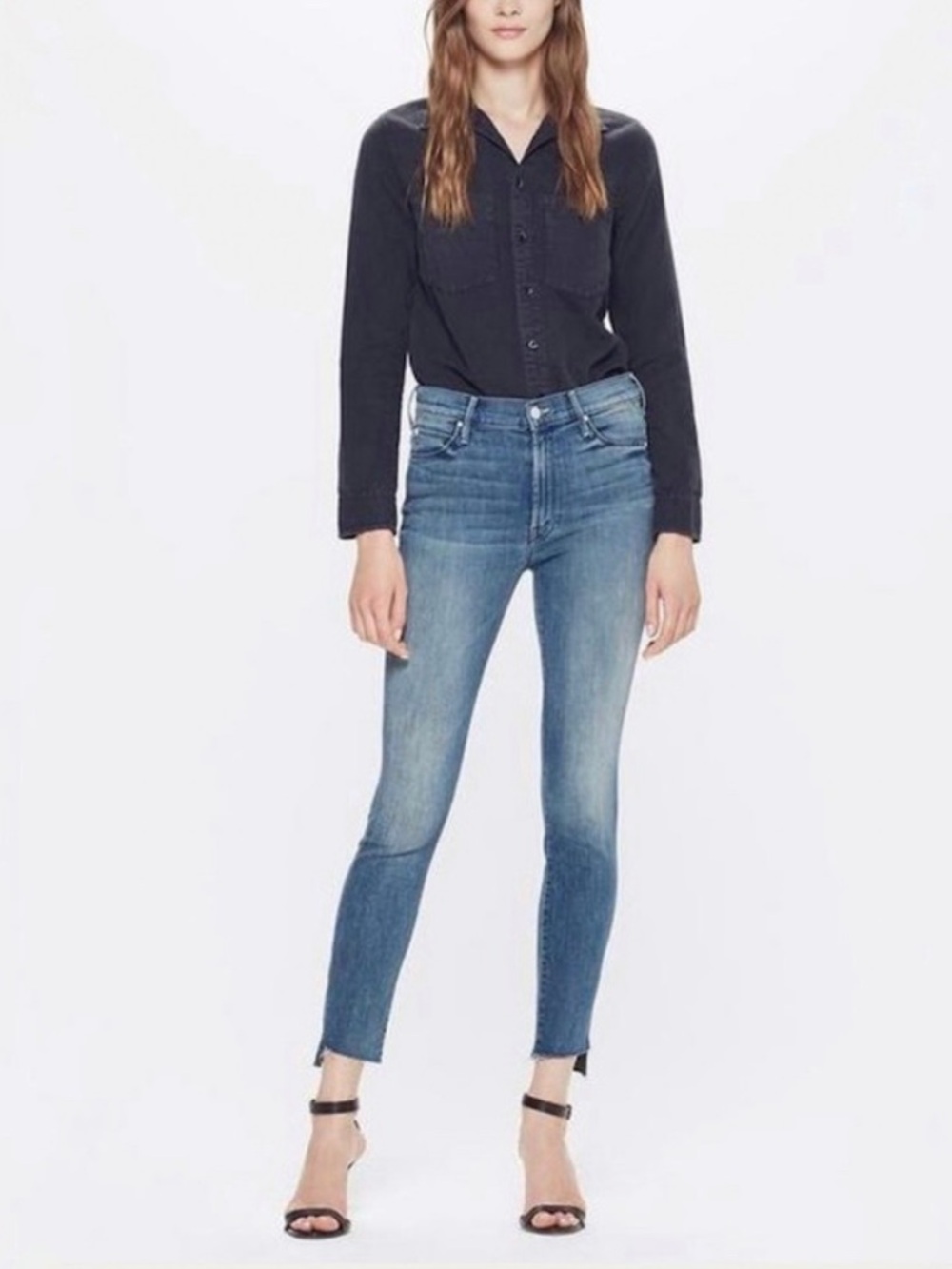 MOTHER Stunner ZIP Ankle Step Fray Jeans Good Girls Do Size 24